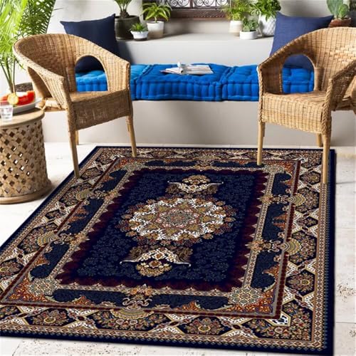 Tapis chambre ado grand format 200x280 bleu floral rétro - 2