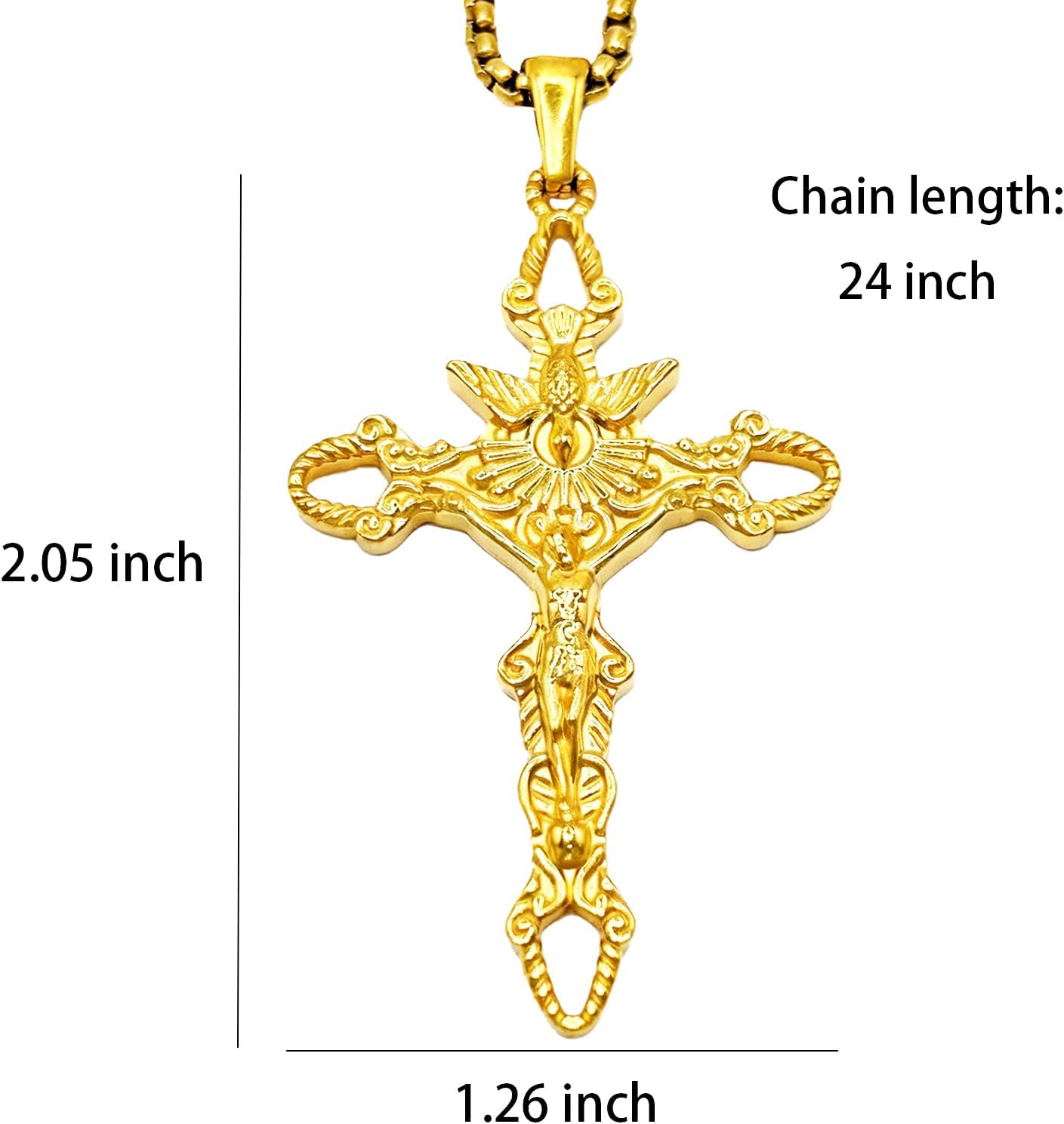 Cross Necklace for Men,18k Gold Plated Necklace,Silver Gold Stainless Steel Men's Jesus Cross Pendant Necklaces,2.5mm Box Chain 24 Inch - Image 5