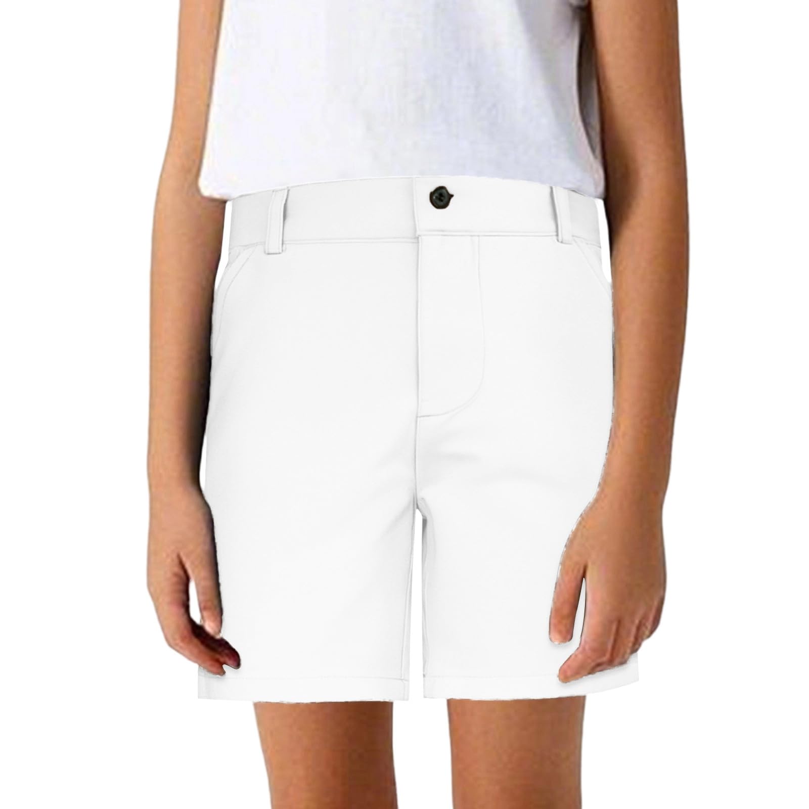 Pantalones Cortos de Verano para niño, de Talla Mediana, en Color Liso, clásicos, versátiles, Informales y Formales, para el Rendimiento Escolar, de Longitud Media de Cinco Pulgadas.