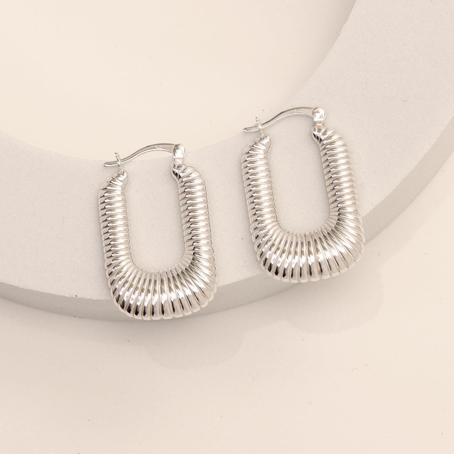 LeCalla 925 Sterling Silver Chunky Hoop Earrings | Italian Design Shrimp Earring | Lightweight Classic Click-Top Earring Hoops for Women - Image 3