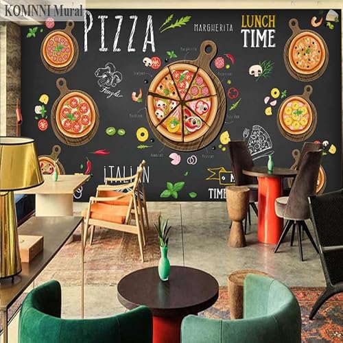 Komnni Custom Pizza Shop Wall Mural Hand Painted Abstract Pizza 3D Photo Wallpaper Cafe Dessert Shop Western Restaurant Wall Painting #TOP1