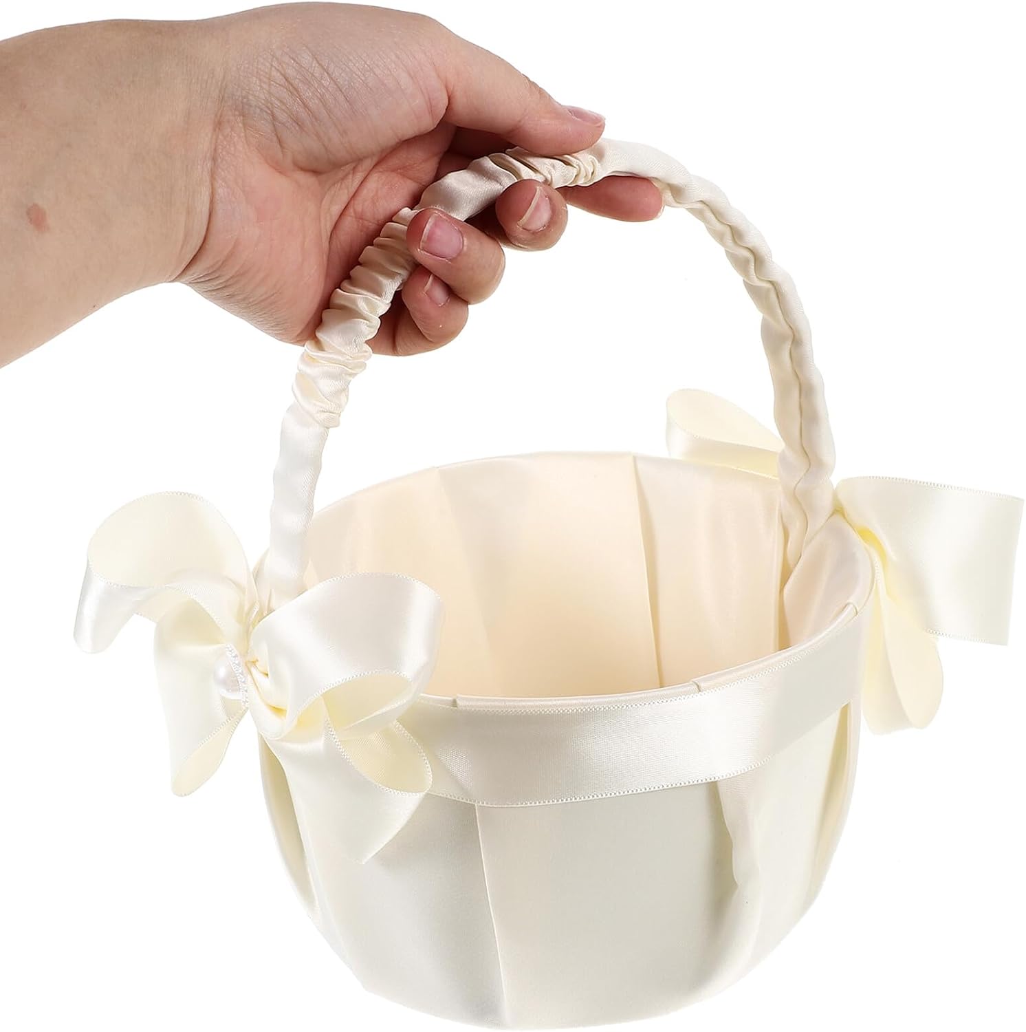 Flower Girl Basket Wedding Basket Satin Bowknot for Wedding Party Ceremony Supplies