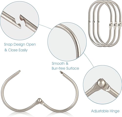 Vista 32 de Goowin - 24 anillos para cortina de ducha, ganchos para cortina de ducha, anillos de ducha ovalados para cortina, anillos de cortina de ducha Dorado