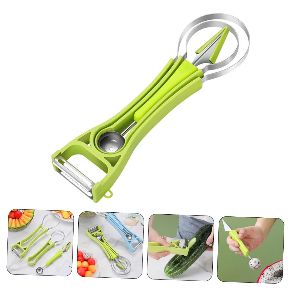 Cabilock 5 Sätze Melonen Ausstecher Multifunktionales Obstwerkzeug zum Schneiden und Ausstechen von Melonen für Frische Früchte und Desserts Ergonomisches Design Leicht zu Reinigen