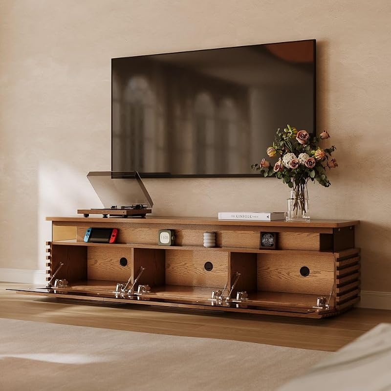 POVISON 78.74'' Fully Assembled TV Stand with Adjustable LED Lights, Walnut image 3