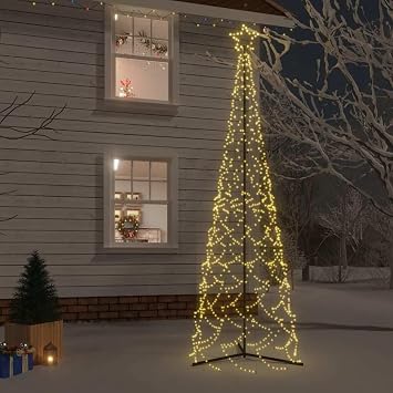 10ft Warm White LED Christmas Cone Tree with 500 Lights, Dynamic Color Changing Patterns, Durable Powder-Coated Steel for Outdoor & Indoor Holiday Decorations