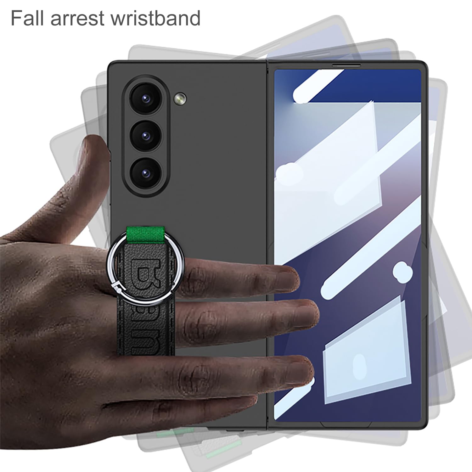 COQUE Funda Galaxy Z Fold 7 con Bucle, Funda de Aluminio Totalmente Cubierta con Soporte para Correa de muñeca, Funda Plegable para Samsung Galaxy Z Fold 7 5G-Verde