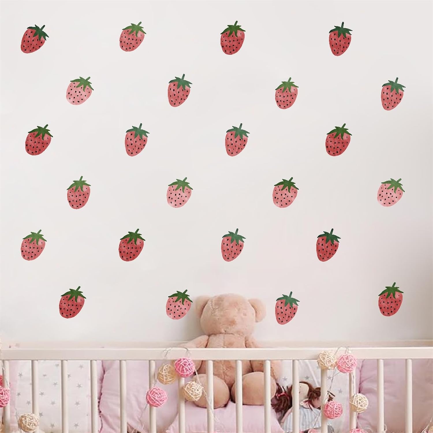 Strawberry Wall Decal Vintage Retro Fruit Wall Stickers Boho Nursery Decals for Wall Strawberries Stickers Removable Boho Wall Stickers for Kids Baby Room Bedroom Kitchen Decor