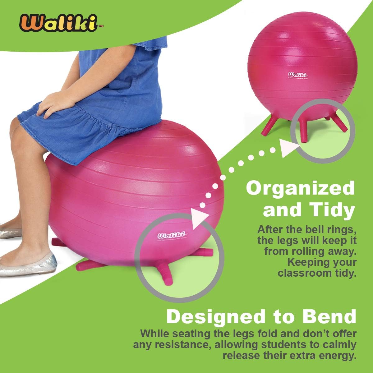 WALIKI Kids Chair Ball with Legs | Flexible Seating Classroom Furniture | Therapy Ball | 20" Pink : Office Products