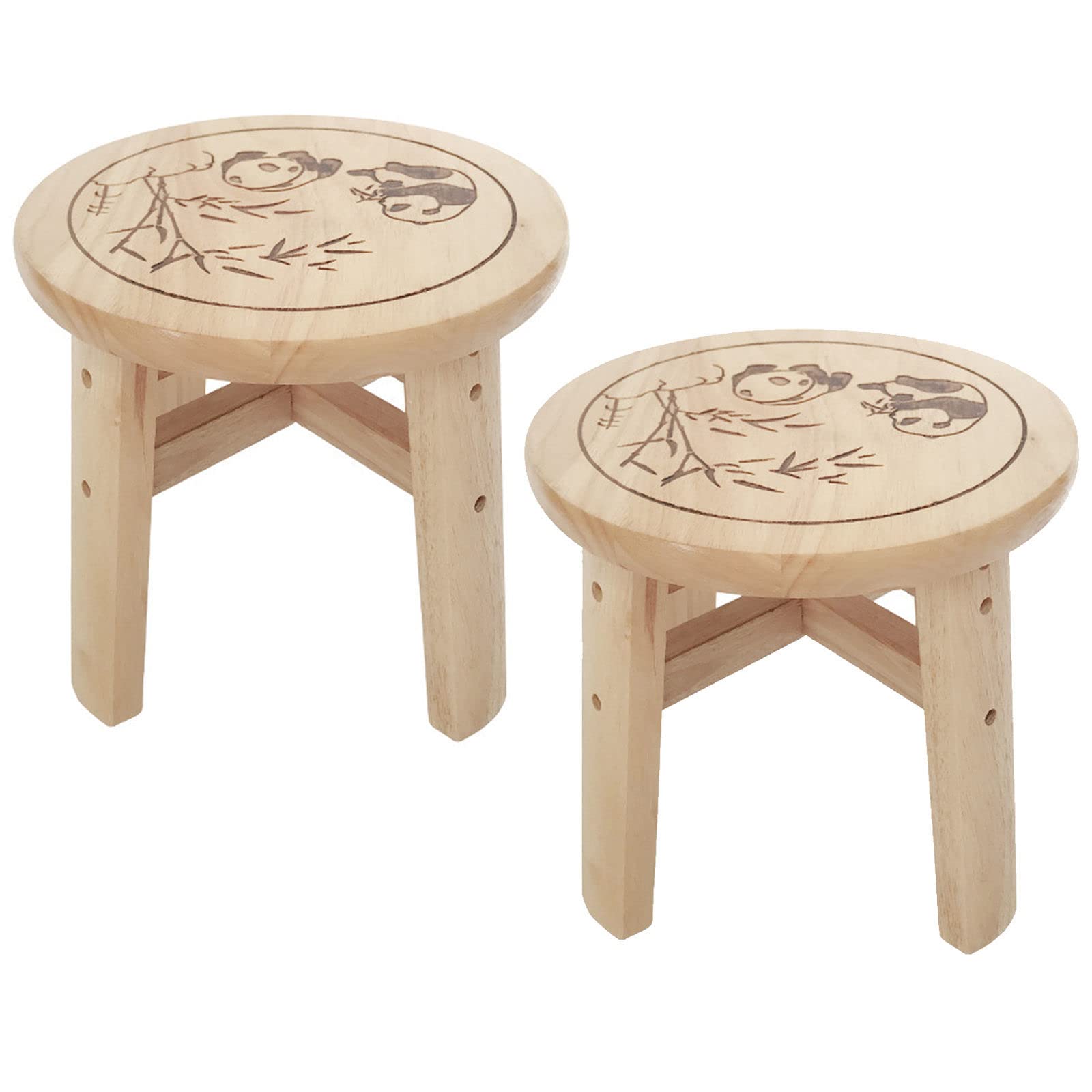 LUNEZY Taburete Redondo bajo de 9.4 ", Taburete Corto pequeño, Taburete para Cambiar Zapatos, Taburete de Madera de Caucho Hecho a Mano para Cocina, baño, Dormitorio o Sala de Juguetes, s