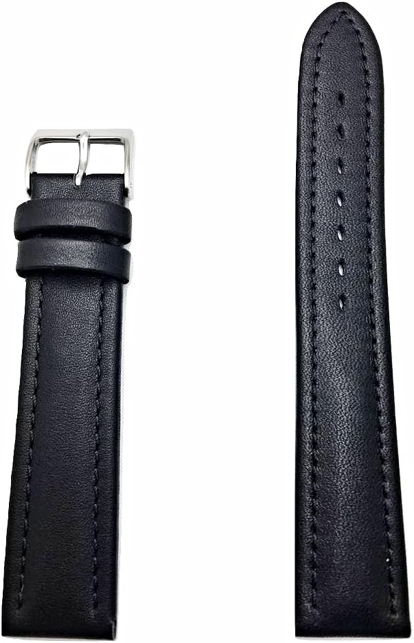 NewLife 20mm Black Genuine Leather Watchband | Soft, Medium Padded Replacement Wrist Watchstrap that brings to Any Watch (Mens Long Length)