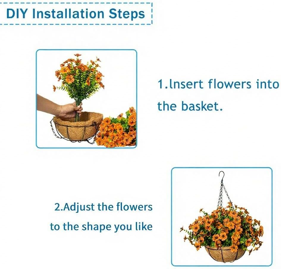 Fall Artificial Flowers for Outdoors with Basket,UV Resistant Realistic Fall Flowers Outdoor Fall Faux Flowers for Yard Porch Patio Garden Home Decor,12 Bundles(Orange)
