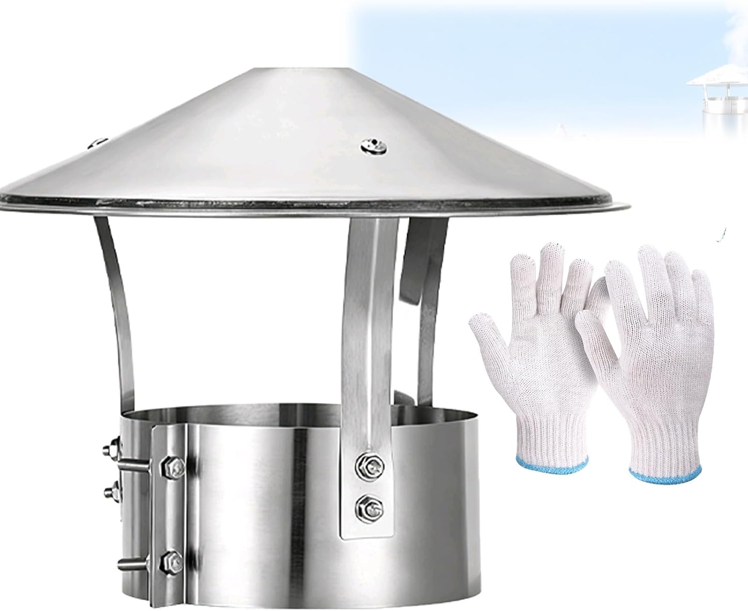 304 Stainless Steel Chimney Cap, Weatherproof Round Roof Pipe Cover, Fireplace Exhaust Cap, Roof Flue Vent for Bathroom Kitchen Exhaust Duct(190mm(7.5in))