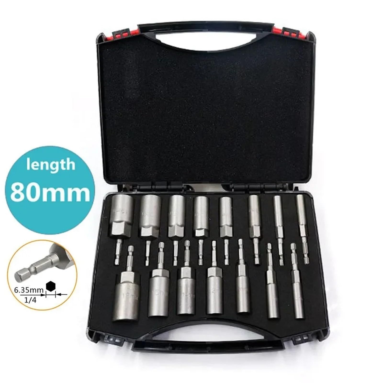 Llaves De Vaso Hexagonales Juego de fundas for destornillador tuerca hexagonal 5, a 19 mm, herramienta impacto for taladro eléctrico(14Pcs)