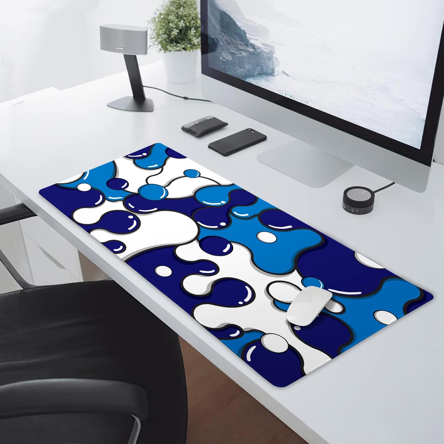 aportt Navy Blue White Mouse Pad XL Large Anime Cool Geometric Japanese Extended Desk Mat 60x35 cm Non-Slip Rubber Base Stitched Edge Large XL Mousepad for Desk Gaming Laptop Desktop,24x14 Inch - Image 5