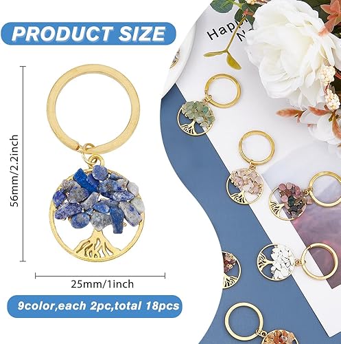 Miniatura 9 de SUPERFINDINGS Tree of Life Keychain Chip Gemstone Keychain Natural Crystal Stone DIY Keychain Pendants with Split Key Rings
