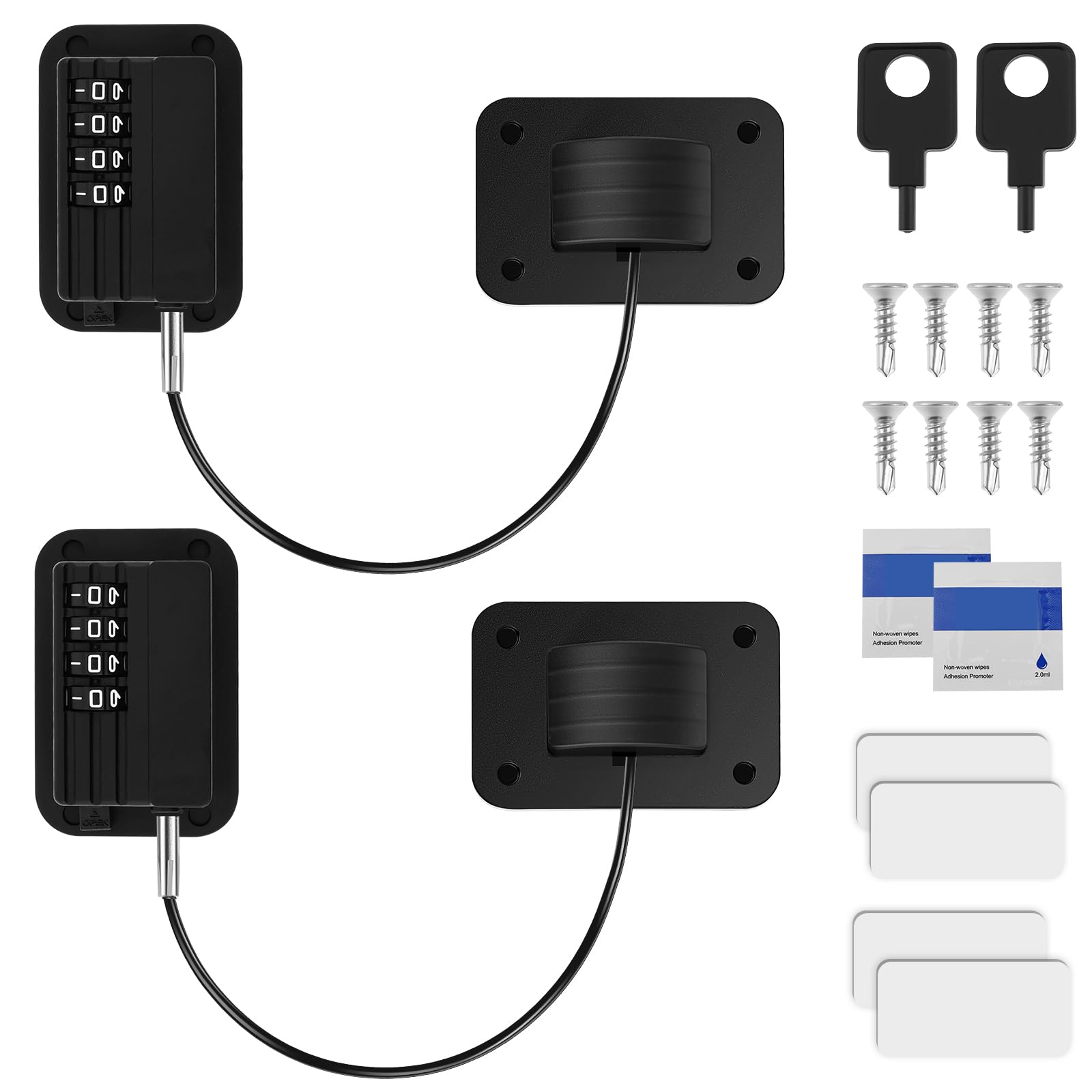 Shaojian Black 2Pcs Window Restrictors For Upvc, Child Baby Security Wire Cable Window Locks With Combination And Screws Keys, Self Adhesive Or Drilling Windows Restrictor Refrigerator Lock For Pet Childproof(Black)