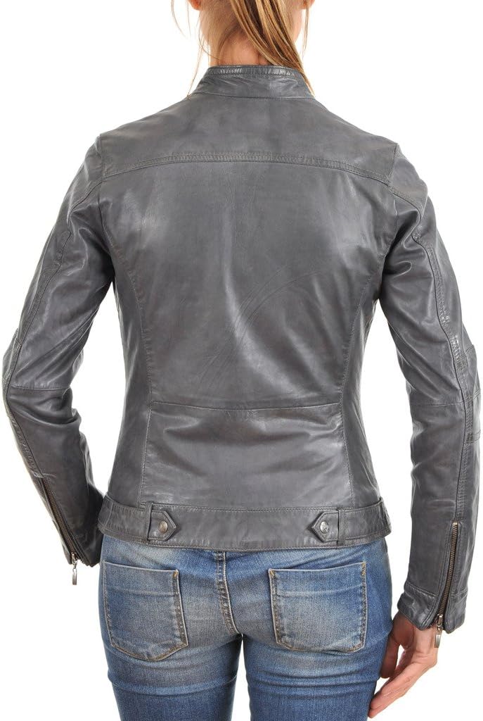 LEATHER FARM Women's Lambskin Leather Bomber Biker Jacket - Image 3
