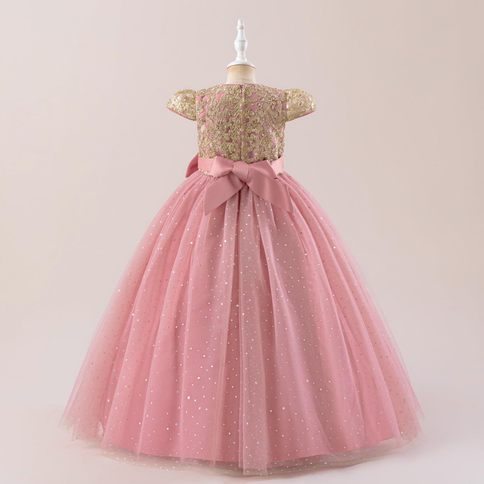 Vestido de niña de princesa, vestido de baile, vestido de tul, encaje bordado, lazo, línea A, vestido de fiesta, vestido de fiesta para bodas, fiestas, cumpleaños