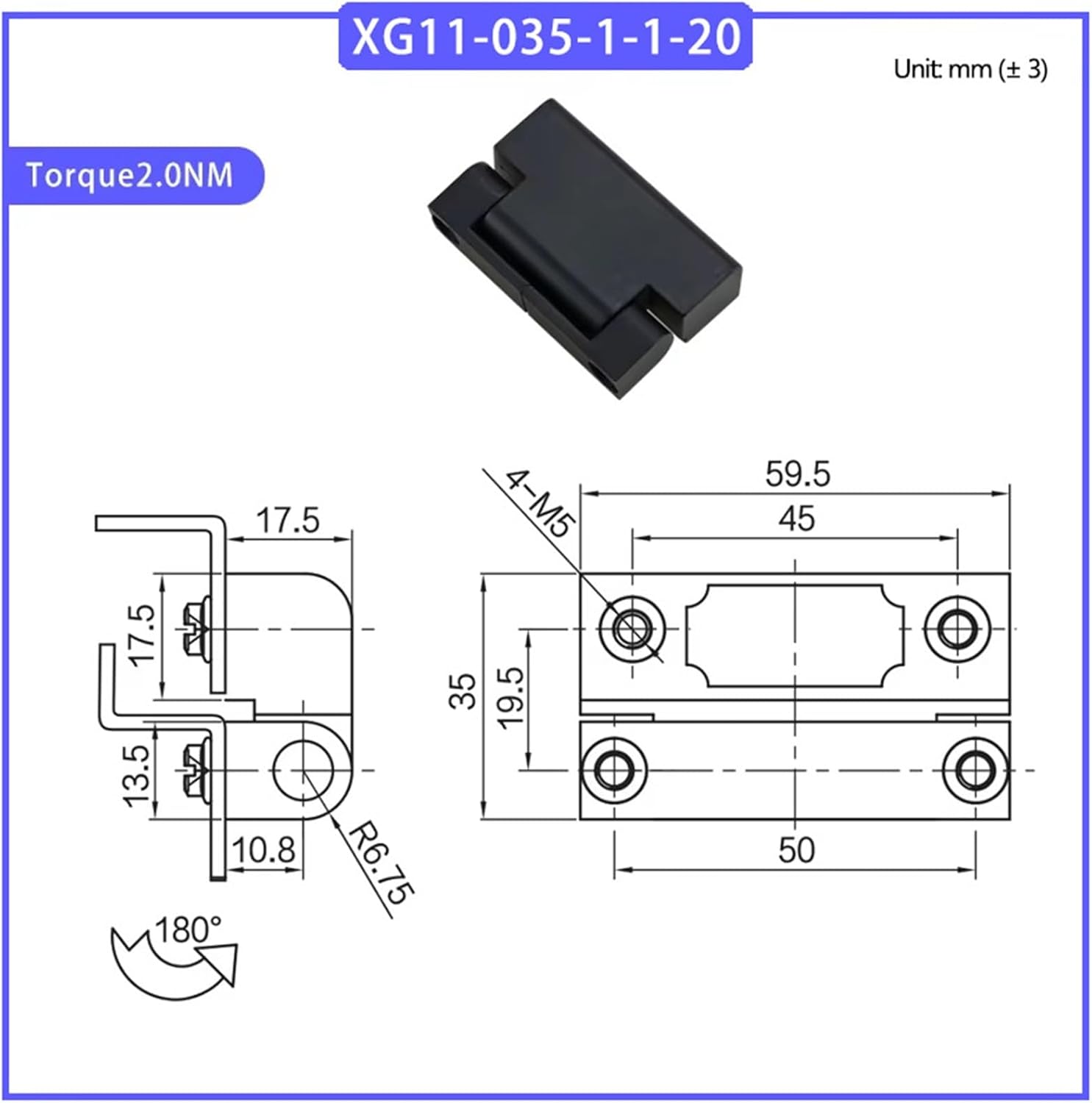 Zinc Alloy Damping Hinge with Torque Adjustable Pivot Suitable for Cabinet Doors 1Pcs(XG11-035-1-1-20)