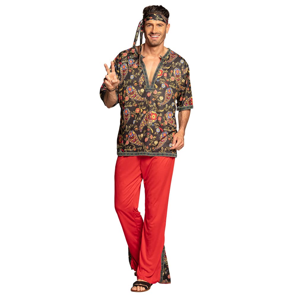 Boland 83801 Flower Beetle Costume for Adults in XL, Hippie Fancy Dress with Trousers, Shirt and Headband, Flower Power, Carnival, Theme Party