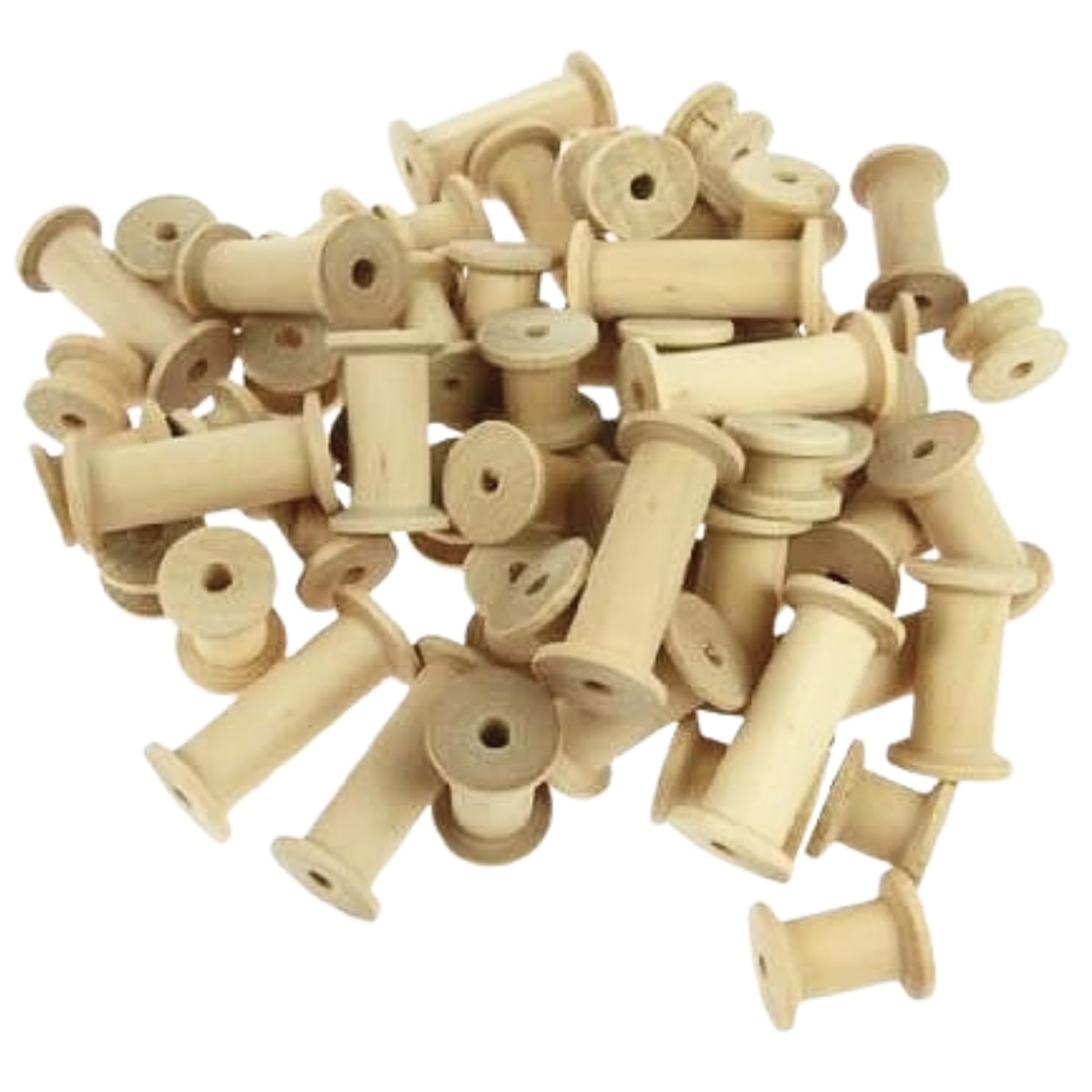 Kids B Crafty Natural Wooden Cotton Reels For Kids – 30 Wooden Bobbins & Spools For Crafts, Threading & Early Years Montessori Play