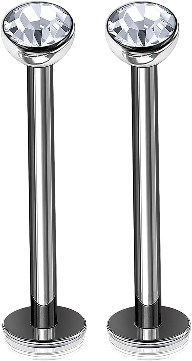 Generic2Pcs Titanium G23 16g Labret Studs Piercing Jewelry Monroe Tragus Vertical Labret 3mm Clear Half Ball Crystal More Choices