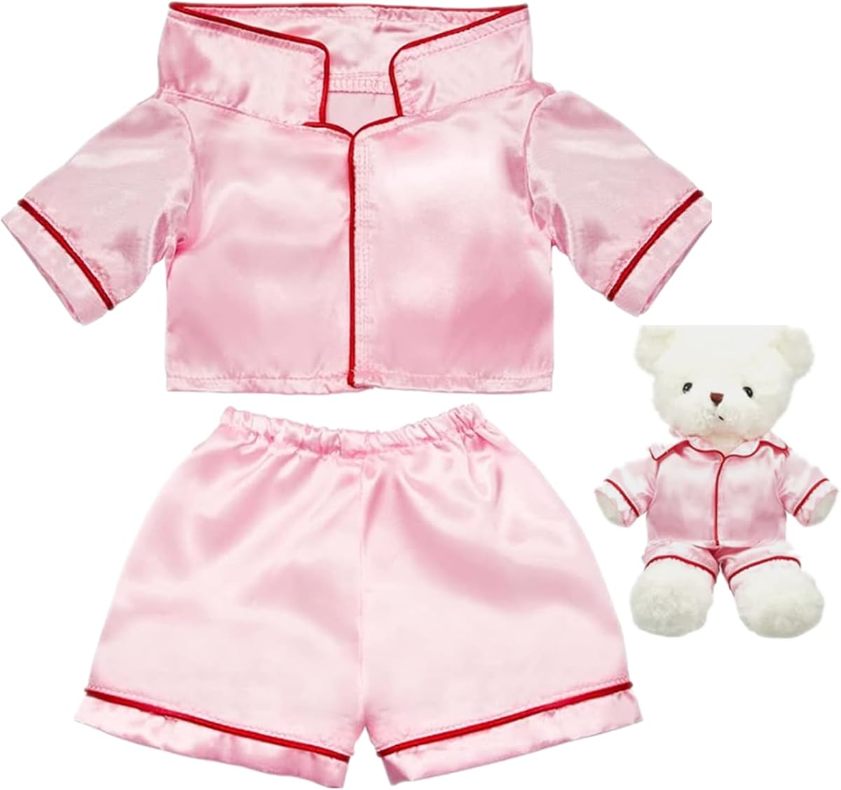 Skicuff 2 Pcs Bear Clothes Outfit Fit 12-16 Inch, Solid Style, Pink | Stuffed Clothing, Jacket Shorts Pajamas Set, Satin Sleepwear for Bear Outfit, Easy Dress up Make Your Own Plush Bears