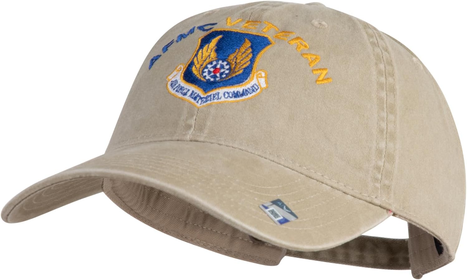 AFMC Air Force Materiel Command Veteran Embroidered Washed Solid Pigment Dyed Cotton Twill Brass Buckle Cap