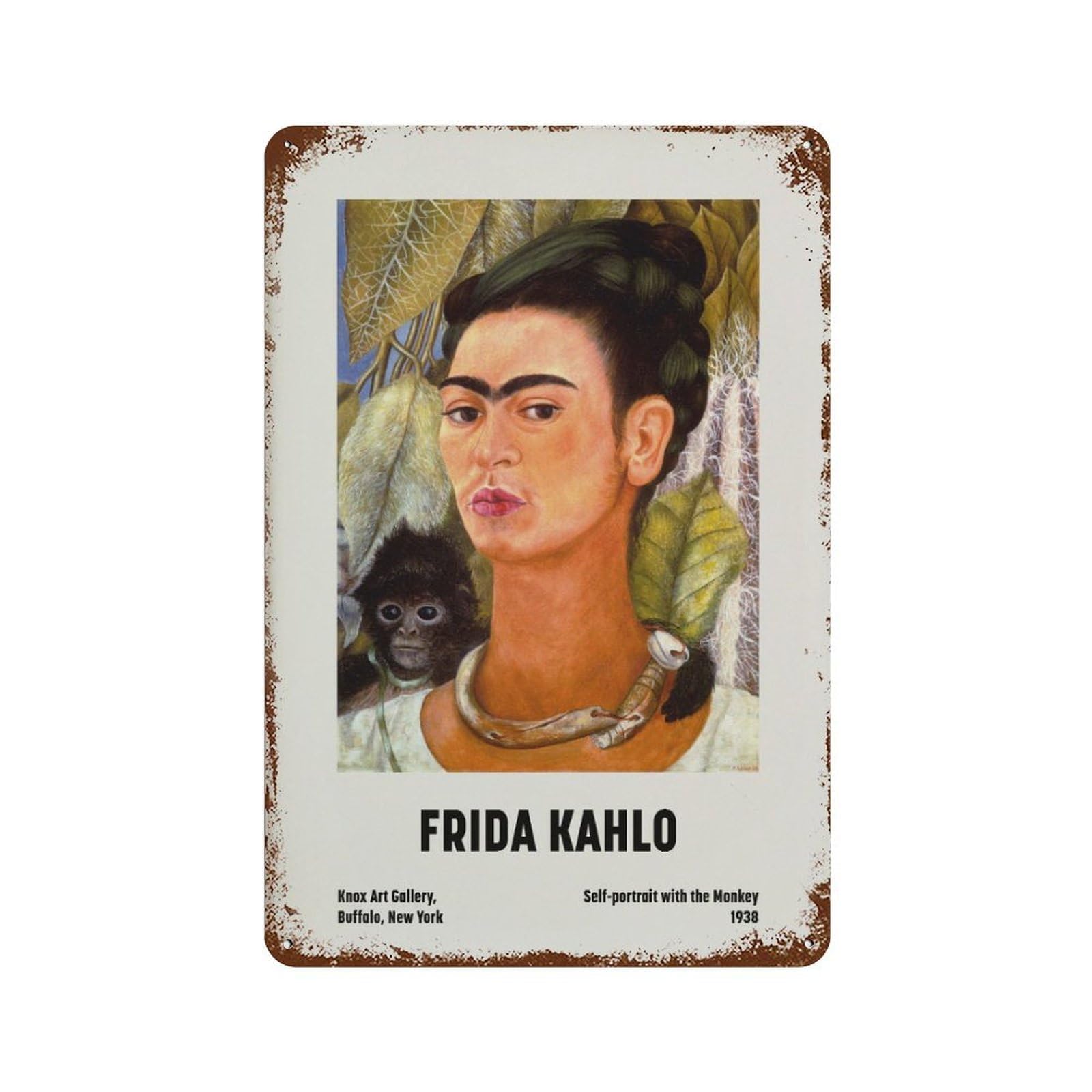 xiaoxiaoshen Frida Kahlo Self Portrait With Monkey Feminist Work Wall Decor Art Metal Tin Poster Modern Home Decor Art Home Bar Shop Decorations Vintage Sign 30x20cm