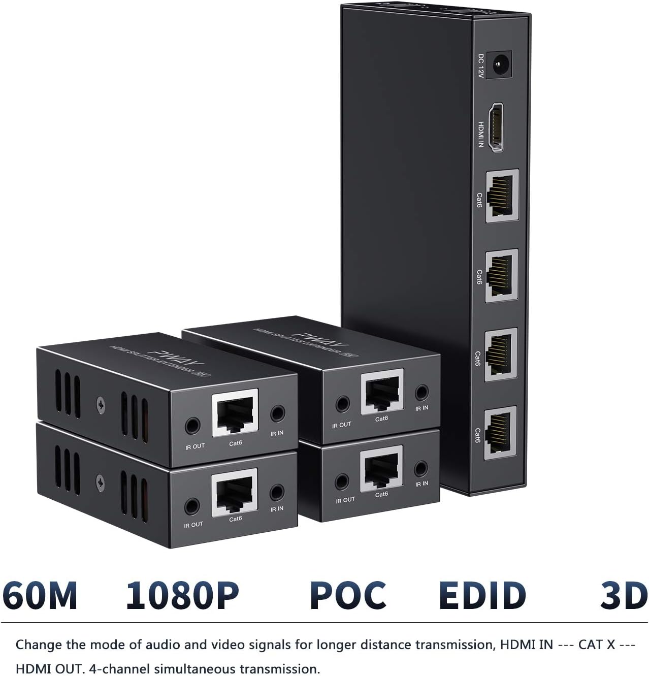 Discount 90% 1x4 HDMI Extender Splitter Transmit 60m (196ft) with IR Function 1080P Over Ethernet Cat5 Cat5e Cat6 for TV Monitor Audio Video 1 in 4 Out