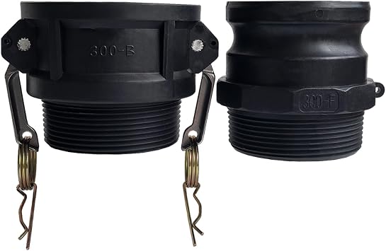 3 Inch Camlock Fittings Type B & F Polypropylene Cam and Groove Hose Fitting Kit with 3" Female & Male Camlock x 3" NPT Male, Cam and Groove Hose Couplings