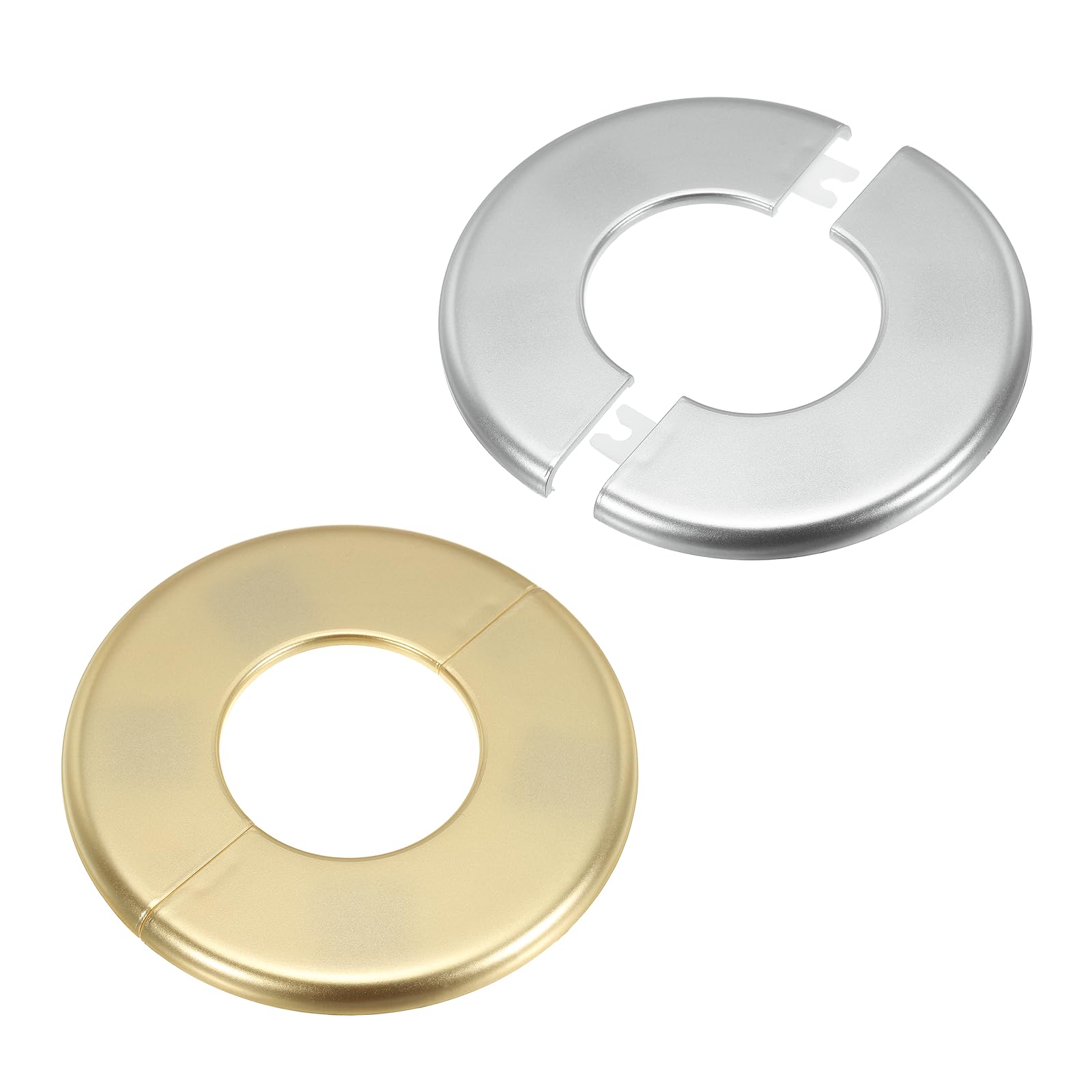 sourcing map 2 Pcs Wall Split Flange, 115mm/4.5" OD Self-Adhesive Escutcheon Plates ABS Round Plumbing Cover Buckles for 52mm Dia Water Pipe Faucet Wall Hole Accessories, Gold/Silver