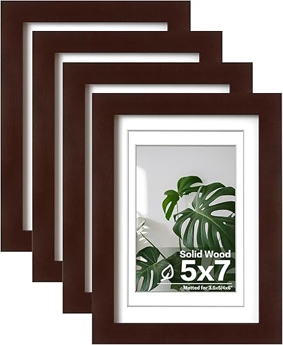 Egofine Portarretratos de 5 x 7 hechos de madera maciza con plexiglás, fotos de 3.5 x 54 x 6 con paspartú o 5 x 7 sin paspartú, juego de 4 para