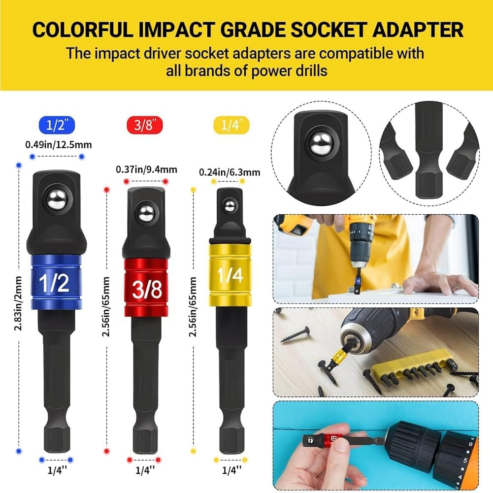 31 Pcs Flexible Drill Bit Extension Set, 105° Right Angle Drill Attachment, Rotatable Joint Socket,Hex Socket Adapter Easy to Use, Black