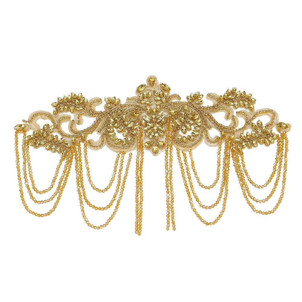 OLYCRAFT Apliques de diamantes de imitación dorados apliques de perlas apliques de cristal vestido de novia apliques de tela de diamantes de imitación apliques boda DIY Rhinestones apliques para