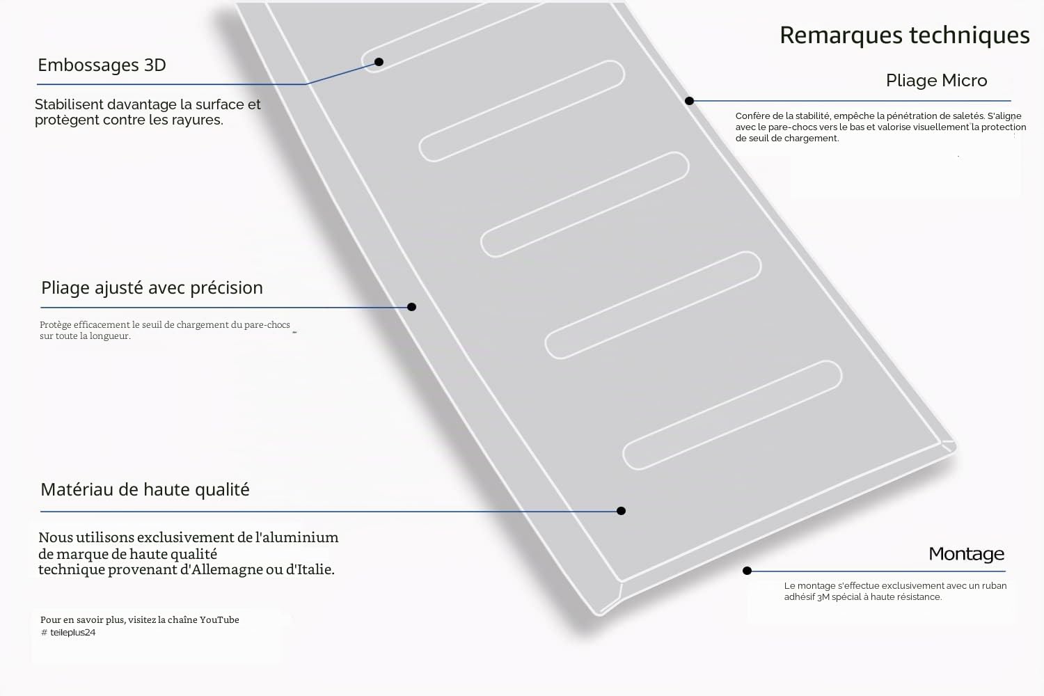teileplus24 AL228 Protection de seuil de Coffre Aluminium Compatible avec Renault Rafale 2024-