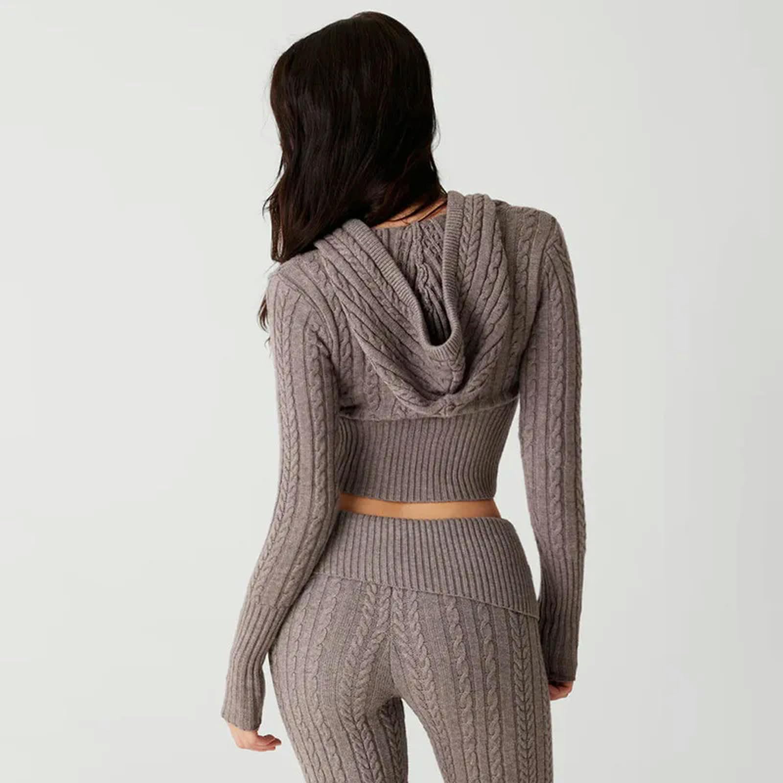 Y2K Cardigan Grigio Moda da Donna con Bottoni e Cerniera, Maglione Corto a ma Lunghe, Maglieria, Pantaloncini, Set di Pantaloni Invernali BS