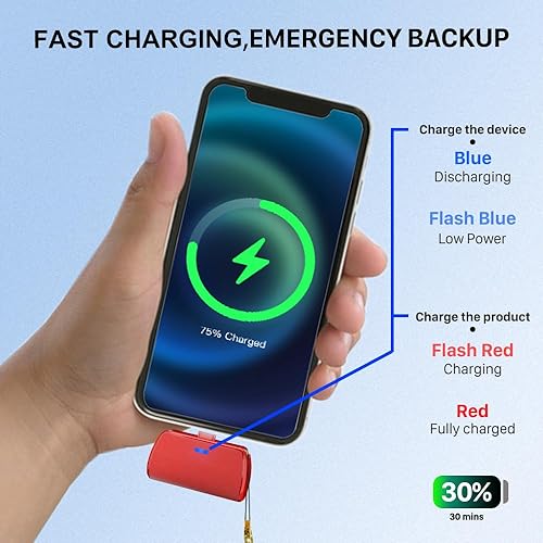 Miniatura 6 de WAVYPO Cargador portátil con llavero de 2500 mAh, batería portátil para teléfono celular, cargador de cápsulas de emergencia compatible con iPhone