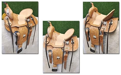 Me Enterprises Premium Leather Western Barrel Racing Horse Saddle Tack Get Matching Leather Headstall, Breast Collar, Reins Size 17" Inches Seat Available (16" Inches Seat) #TOP1