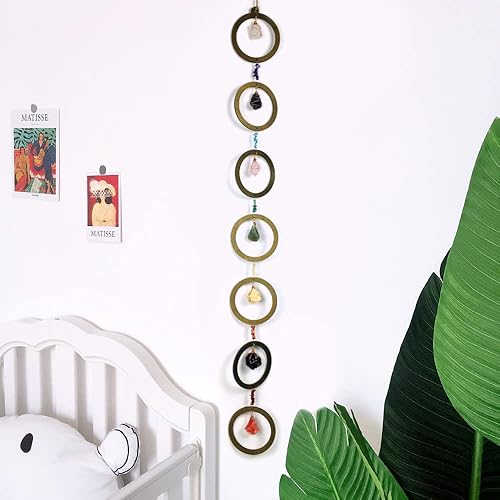 Miniatura 6 de 7 piedras crudas de chakras, adorno colgante de campanilla de viento, piedras preciosas de cristal curativo, decoración de pared colgante de reiki