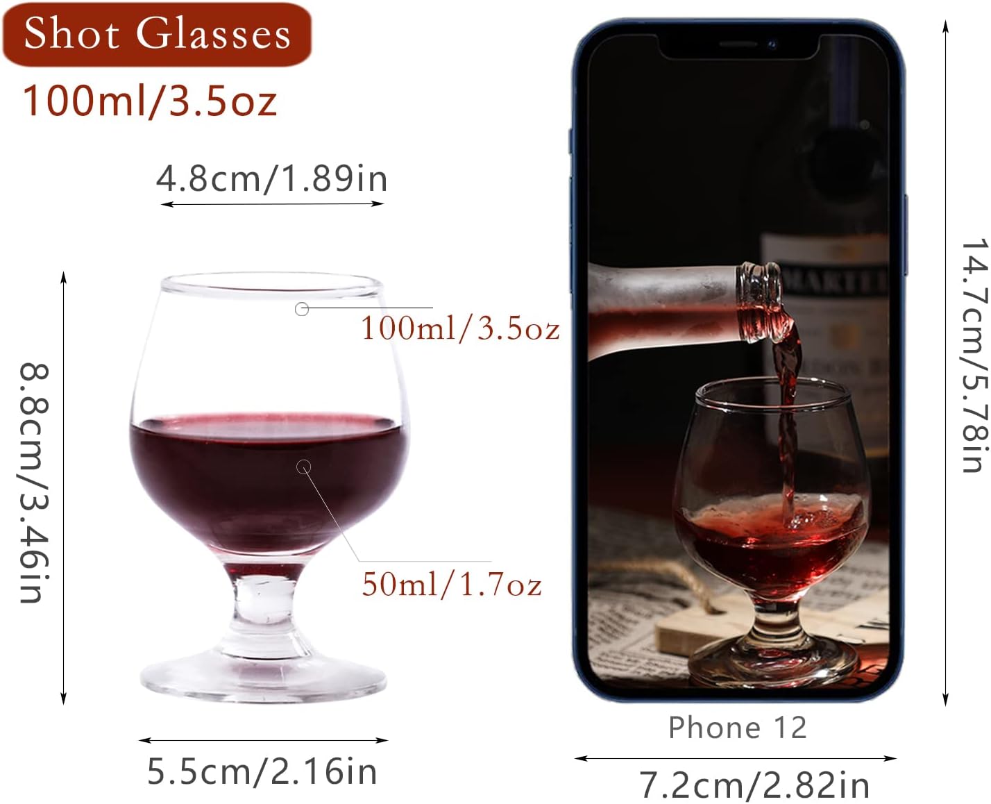 Cute Shot Glasses Small Brandy Snifters Set of 8 | Cognac glasses | Port Glasses | Tequila Glasses(3.5 oz | 100 ml)