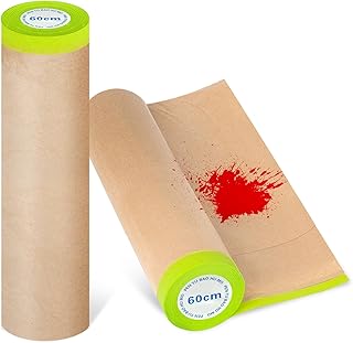 Pre-Taped Masking Paper for Painting, 24" x 50 feet Paint Masking Paper,Tape and Drape Painters Paper, Paint Adhesive Prot...