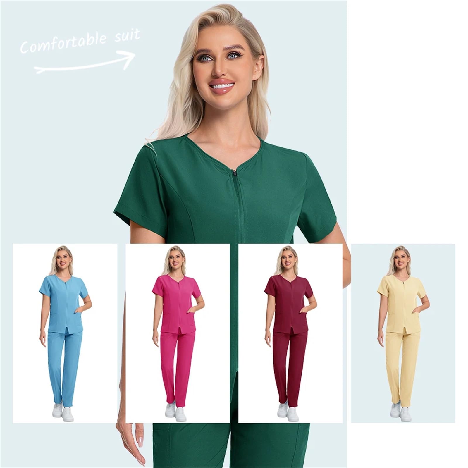 Casacca Sanitaria Donna Camicia chirurgica ospedaliera Pantalone Odontoiatria Abiti da Lavoro clinici Farmacia Laboratorio Clinica odontoiatrica Dottore Infermiere Uniformi | Light blue,XXL
