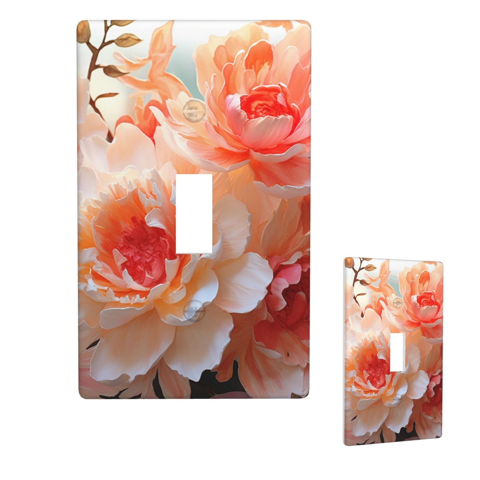 1 Gang Single Toggle Wall Plates, Unbreakable Decorative Light Switch Plate Covers Peach Peony Electrical Switchplate Cover Faceplate For Bathroom Kitchen Decor