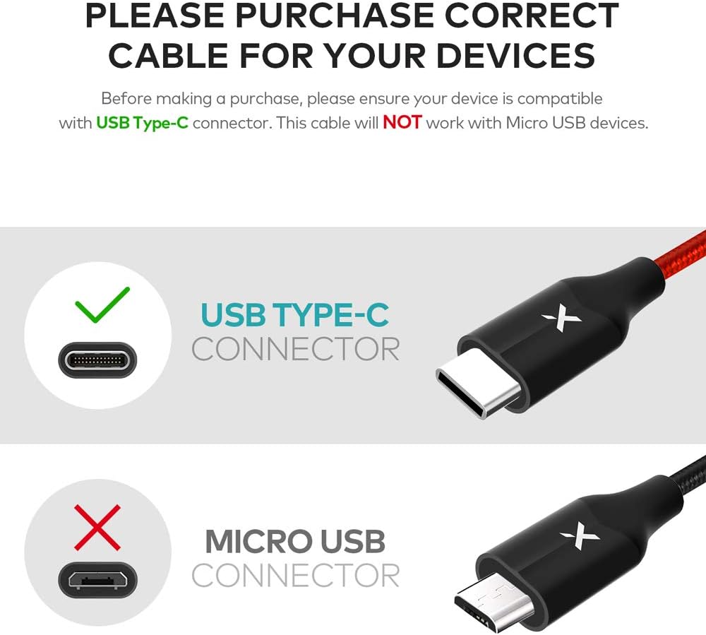 XCENTZ USB Type C Cable 3Ft, USB C to USB A Fast Charging Cable, Premium Nylon Braided Charger Cord for Galaxy Note 8/S8/S9, MacBook, Sony Xz, LG V20/G5/G6 and More (3Ft; Red)