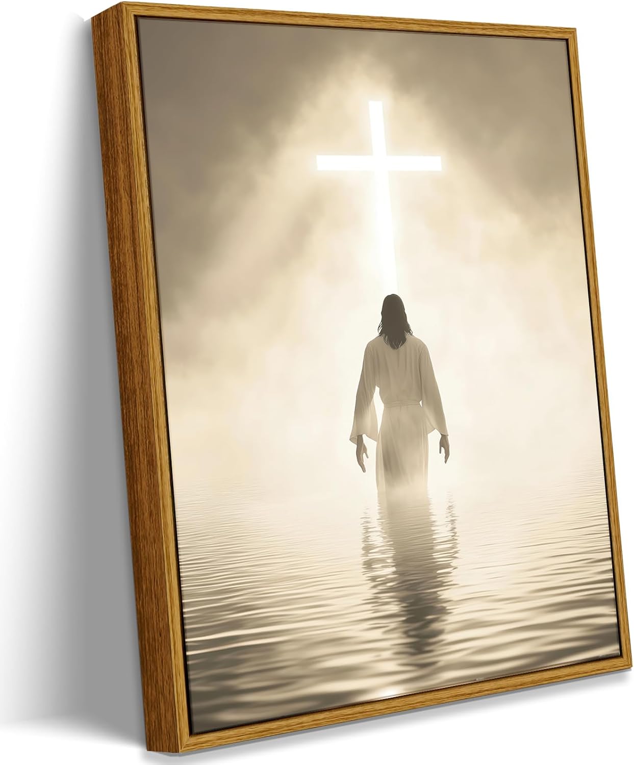 VXGMYPGZ Framed Footprints in the Sand Canvas Wall Art, Inspirational Christian Poem Pictures Wall Decor, Jesus Carrying You Scripture Art for Prayer Room Living Room Bedroom Church (12x16in)