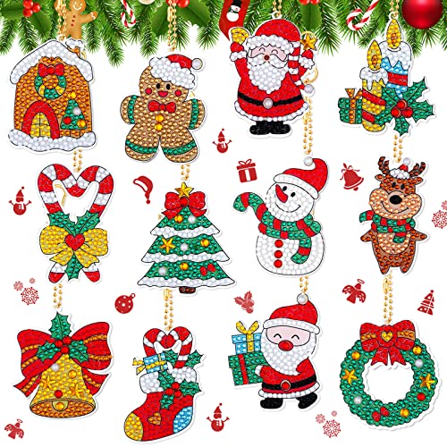 Christmas Diamond Painting Keychain 5D DIY Diamond Painting Kit Christmas Hanging Diamond Art Kits Diamond Art Christmas Ornaments for Kids Christmas Crafts Family Decor (12 Pieces)