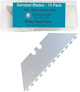 Serrated Blades for Utility Knife – Ten Pack Heavy Duty SK5 Saw Razors for Box Cutter Replacement in Convenient Storage Box – Serrated Edge Razors 10 Pack, Standard Size - Fits Most Cutters & Knives