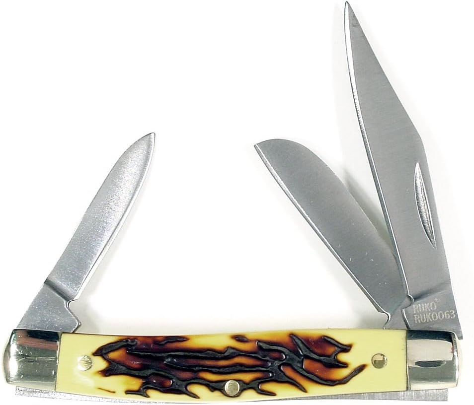 RUKO 2-3/4-Inch 3-Blades Delrin Deer Horn Handle Pocket Knife, TSA 2013 Carry On